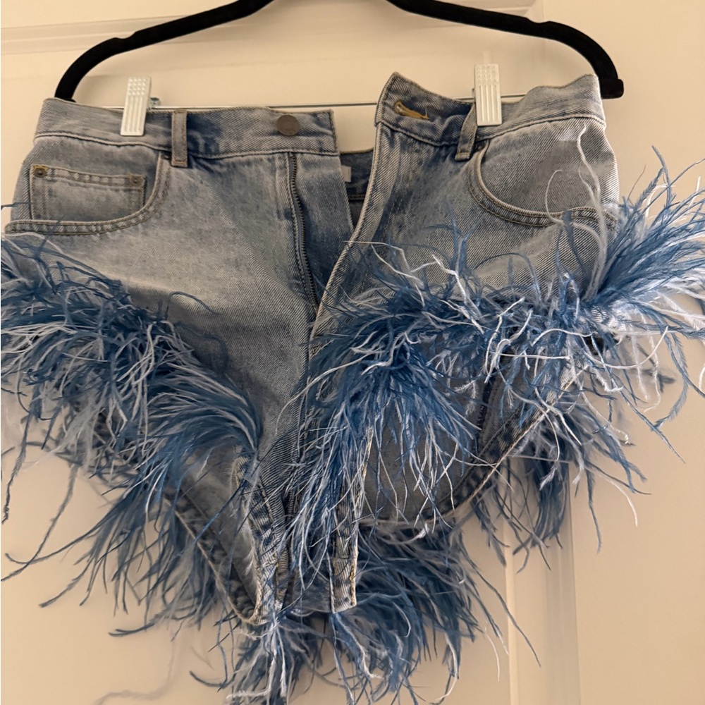 Area Feathered Blue Denim Shorts